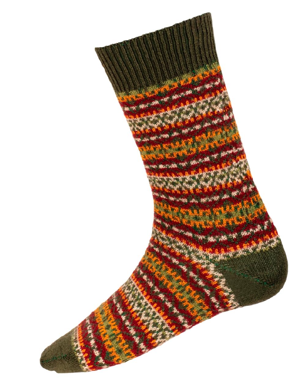 Spruce coloured House of Cheviot Fairsle Short Socks on white background