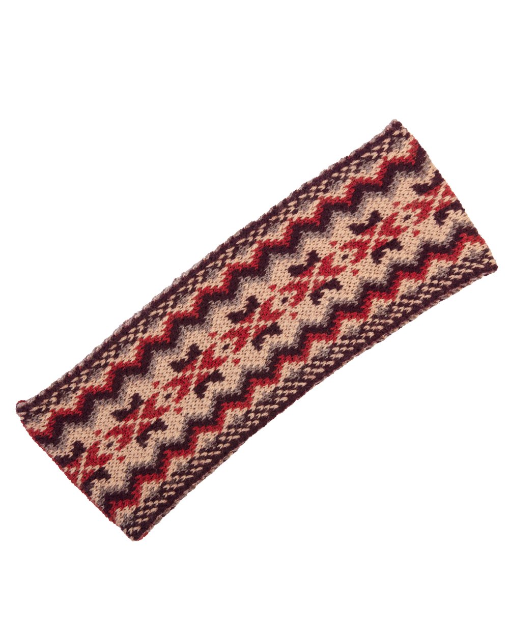 Chestnut coloured House of Cheviot Lady Fairisle Headband on white background