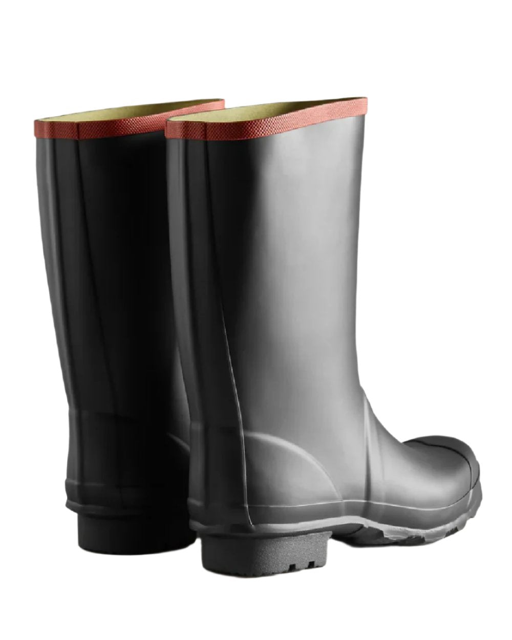 Black coloured Hunter Argyll Short Knee Wellington Boots on white background