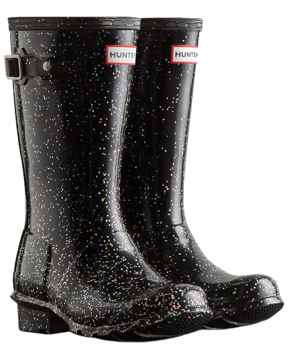 Black Coloured Hunter Big Kids Giant Glitter Wellingtons Boots on white background