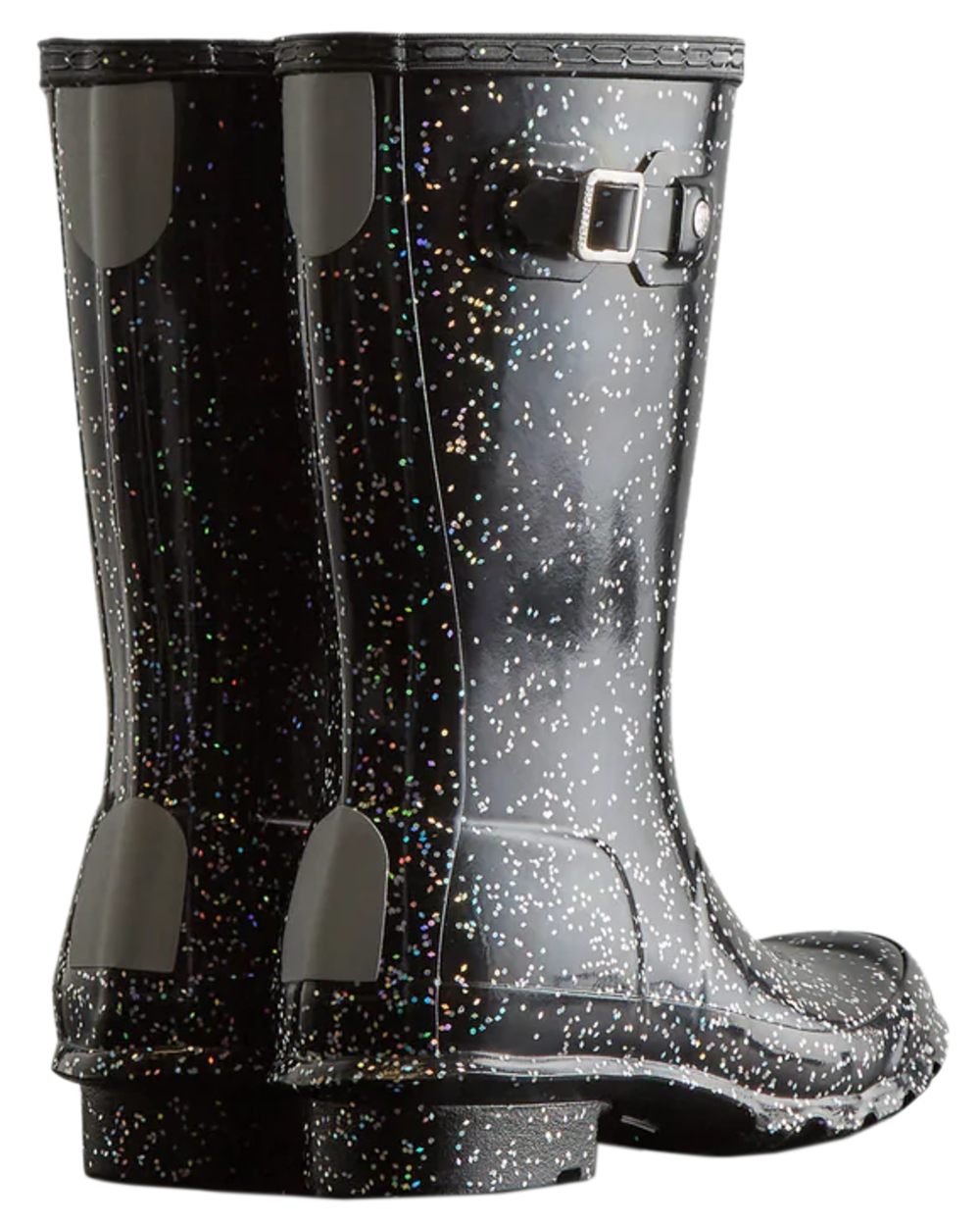 Black Coloured Hunter Big Kids Giant Glitter Wellingtons Boots on white background