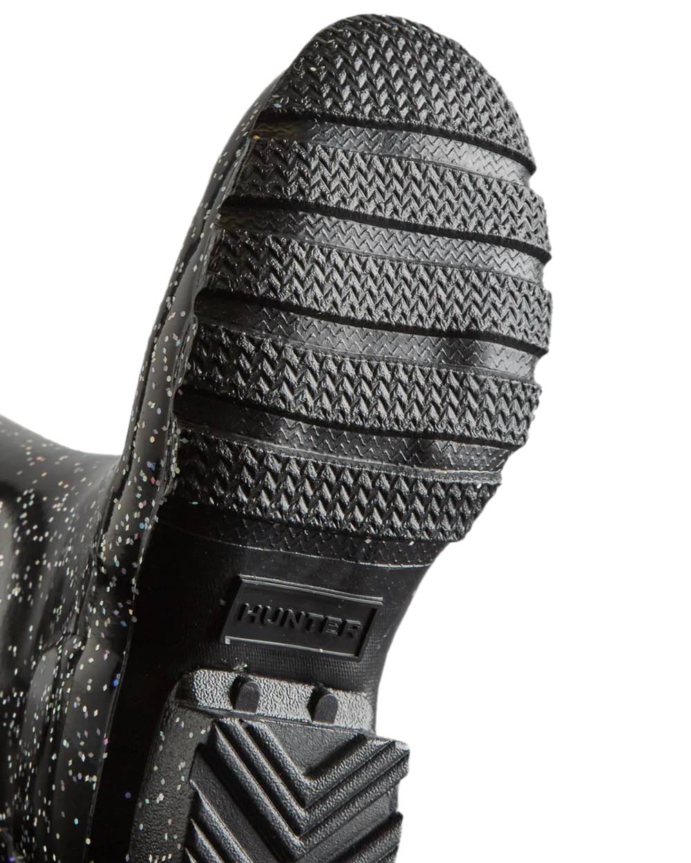 Black Coloured Hunter Big Kids Giant Glitter Wellingtons Boots on white background