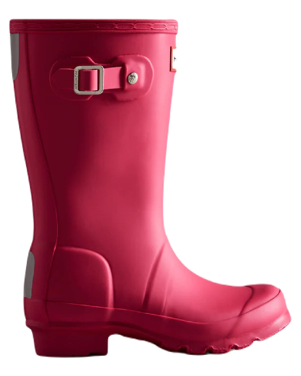 Bright Pink coloured Hunter Big Kids Original Wellington Boots on white background