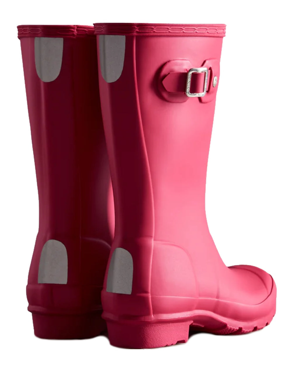 Bright Pink coloured Hunter Big Kids Original Wellington Boots on white background