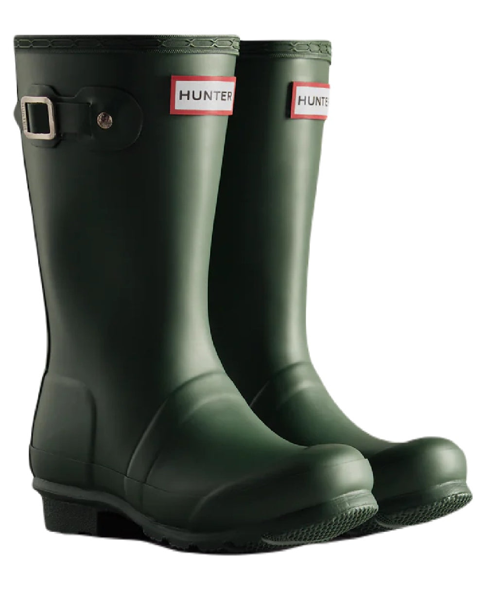 Hunter Green coloured Hunter Big Kids Original Wellington Boots on white background