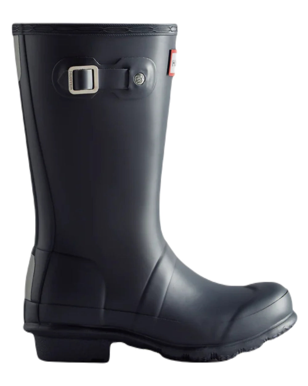 Navy coloured Hunter Big Kids Original Wellington Boots on white background