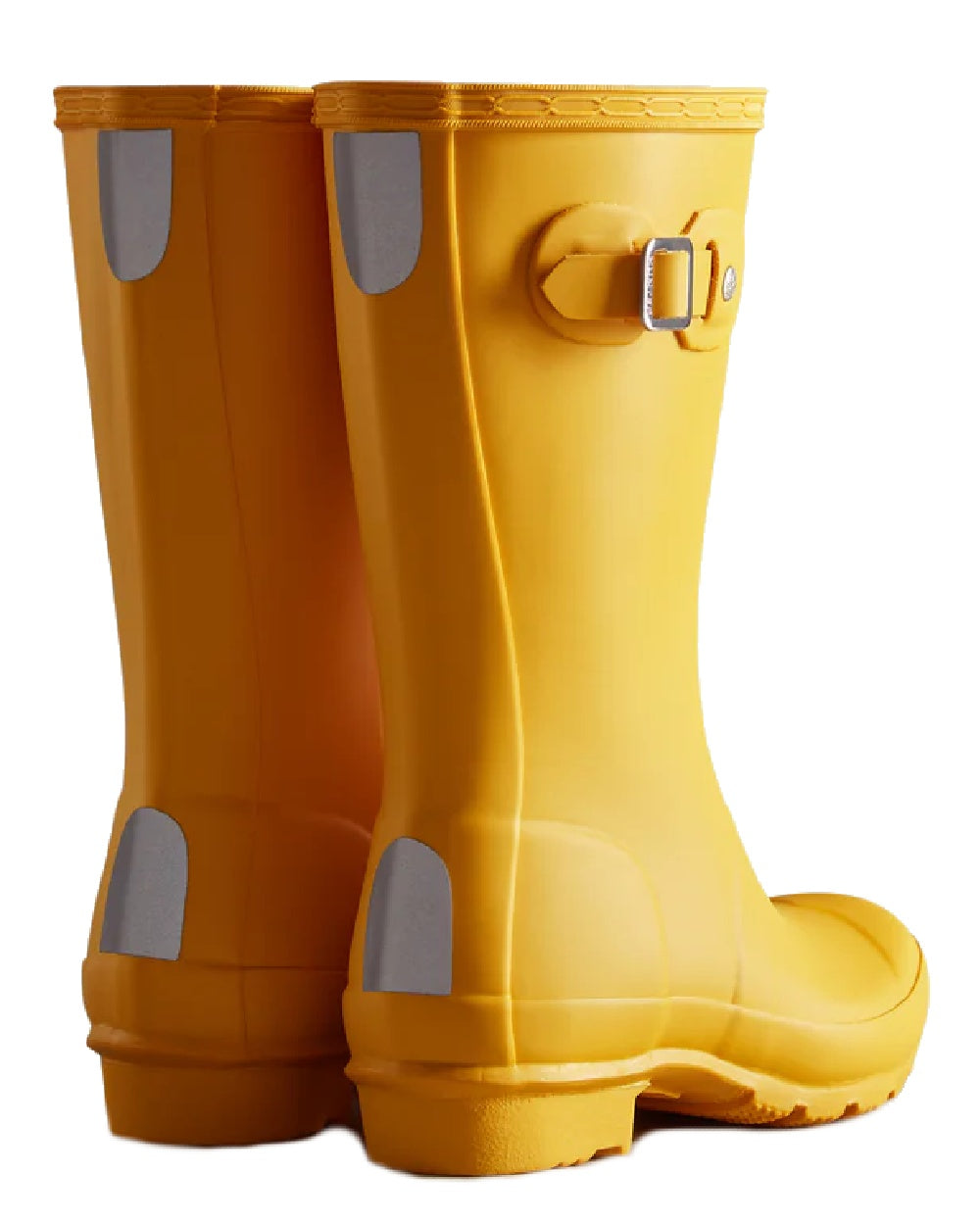 Yellow coloured Hunter Big Kids Original Wellington Boots on white background