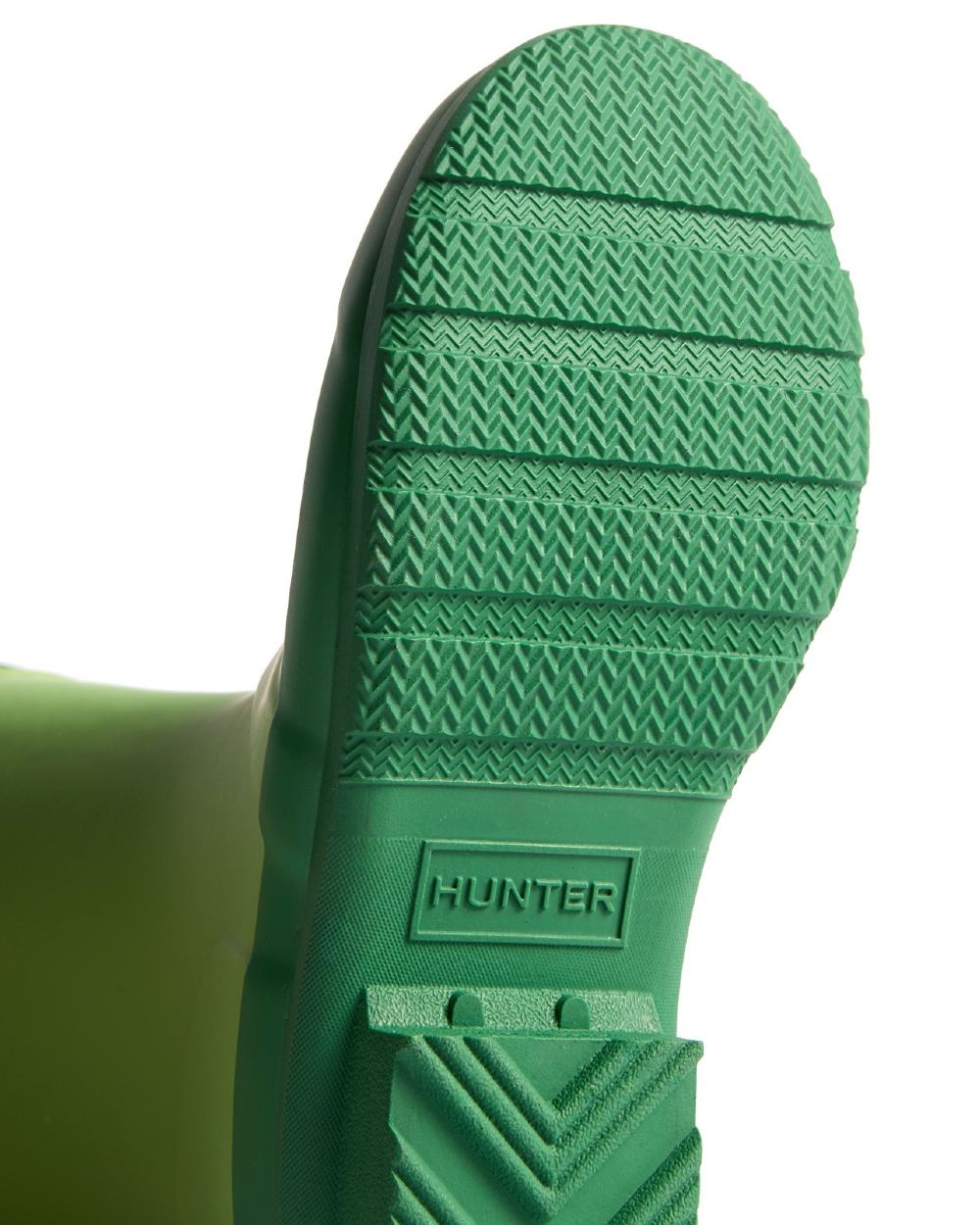 Sea Lettuce Twisting Green coloured Hunter Big Kids Original Wellington Boots on white background