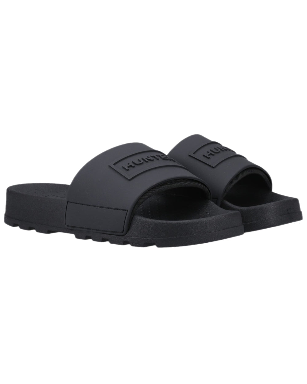 Black Coloured Hunter Core Embossed Sliders on white background