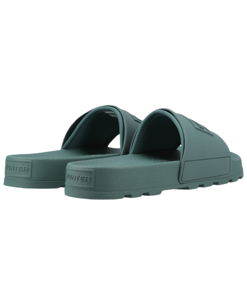 Hunter Green Coloured Hunter Core Embossed Sliders on white background