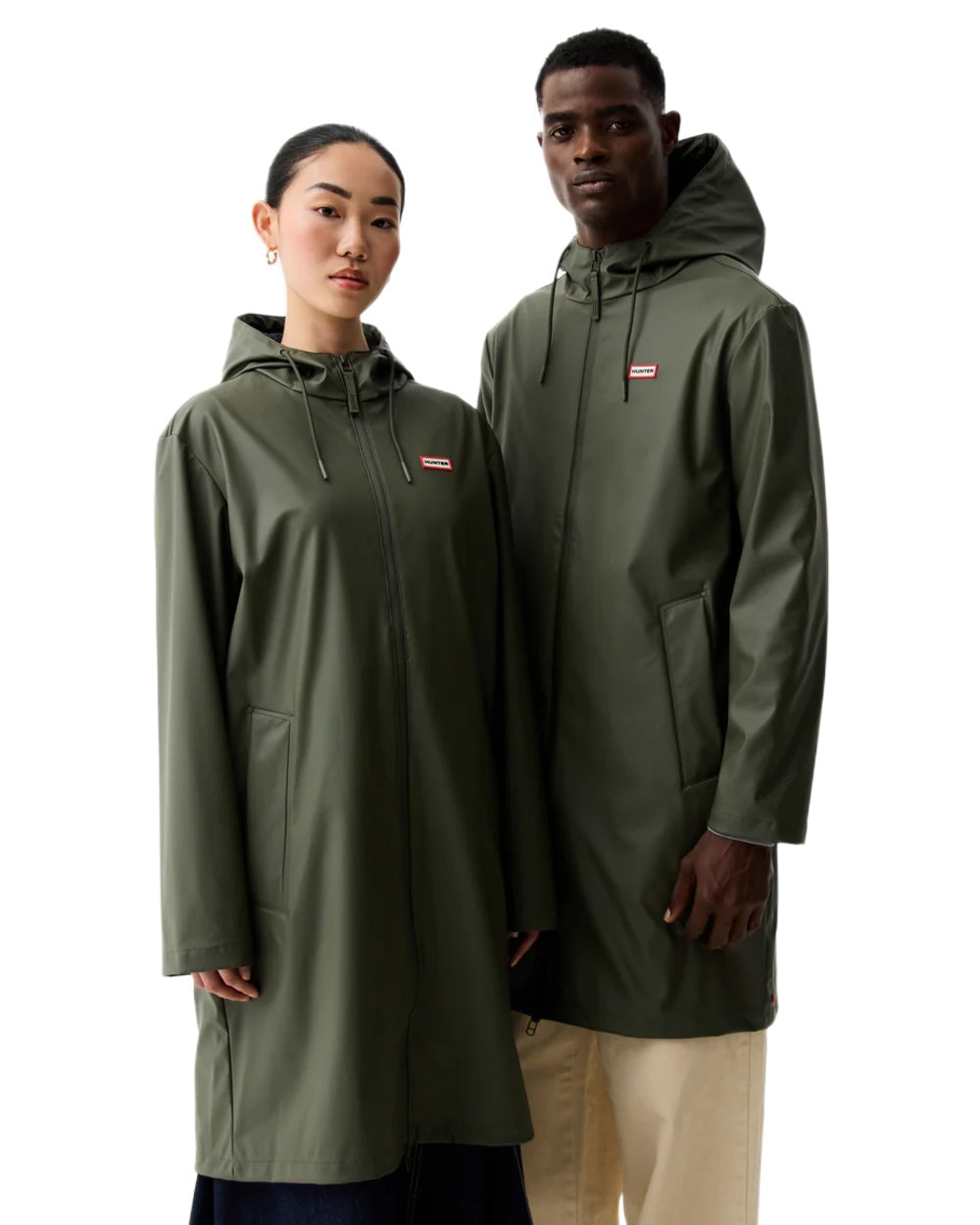 Kambaba Green coloured Hunter Downpour Andrea PU Rain Coat on white background