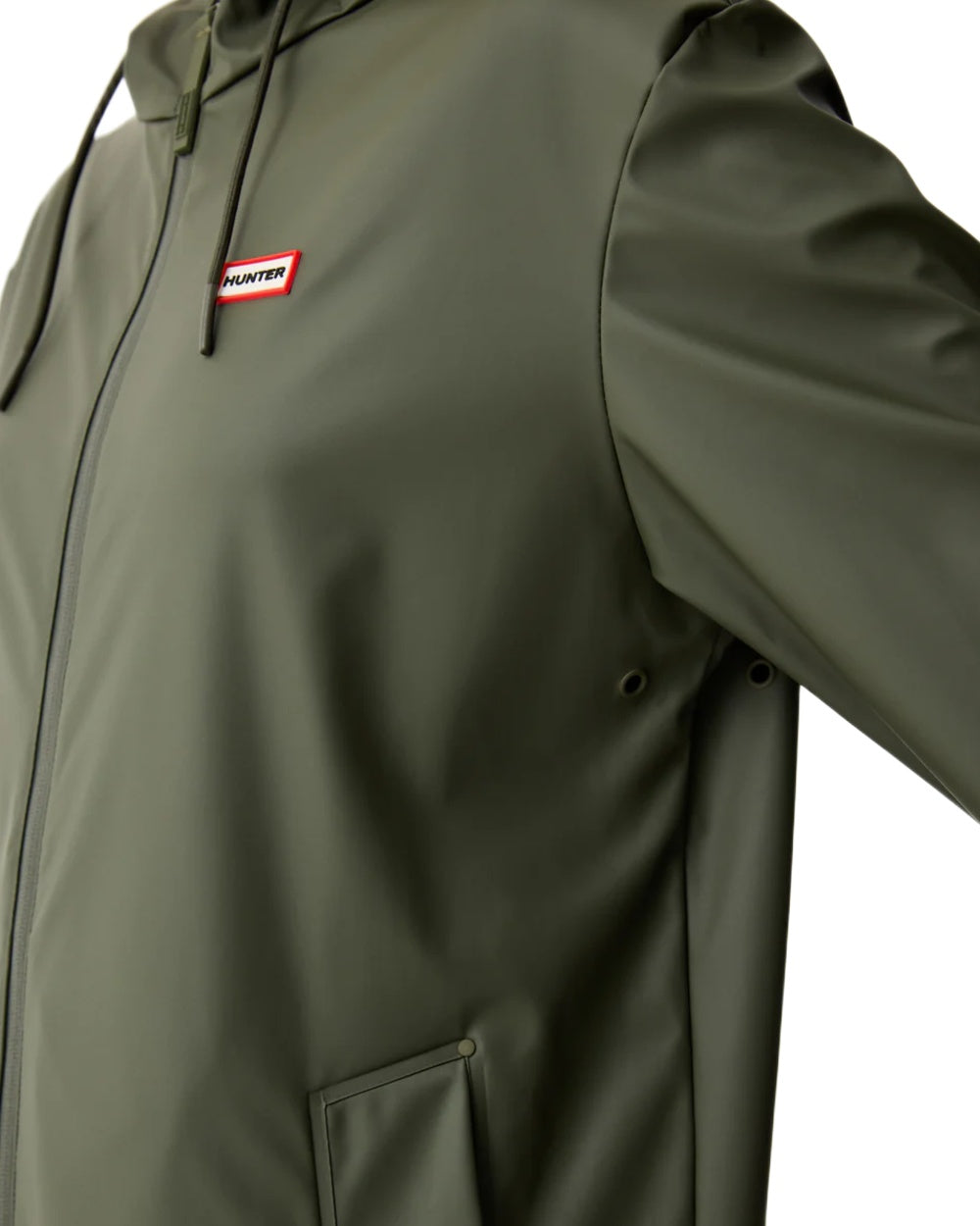 Kambaba Green coloured Hunter Downpour Andrea PU Rain Coat on white background