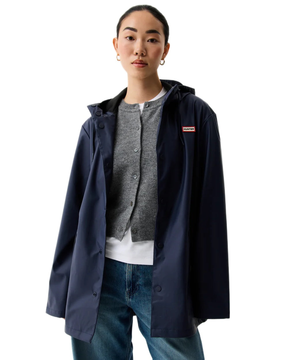 Night Sky coloured Hunter Downpour Jo Pu Rain Parka on white background