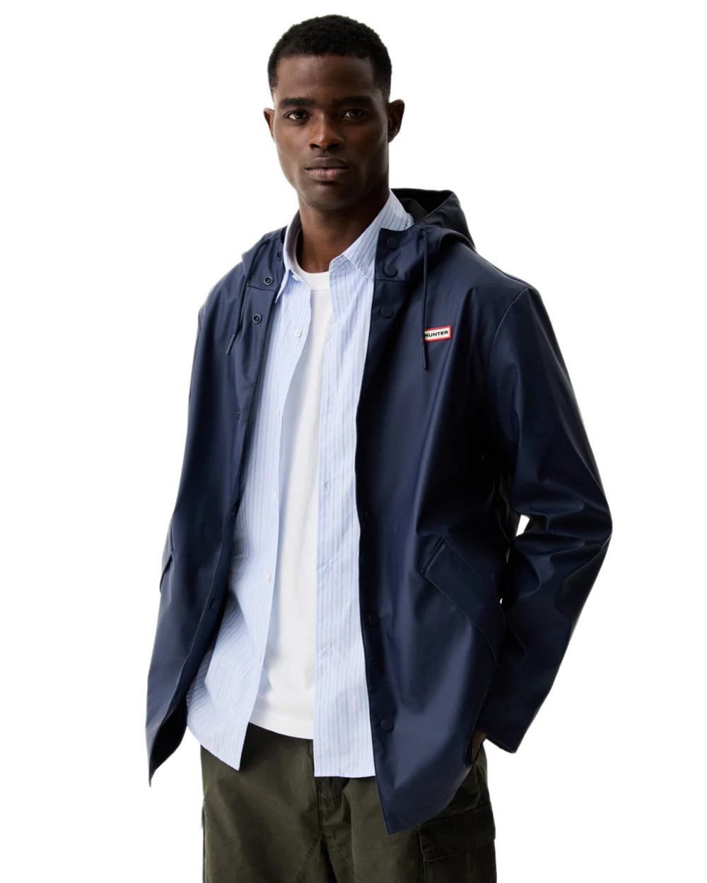 Night Sky coloured Hunter Downpour Jo Pu Rain Parka on white background