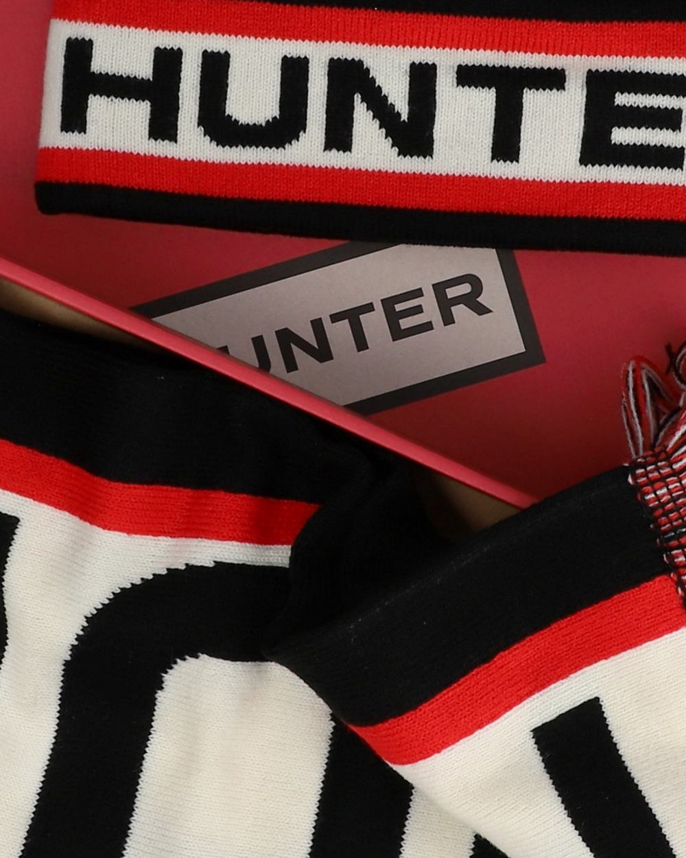 Black coloured Hunter Dunbar Scarf And Beanie Box Set on white background