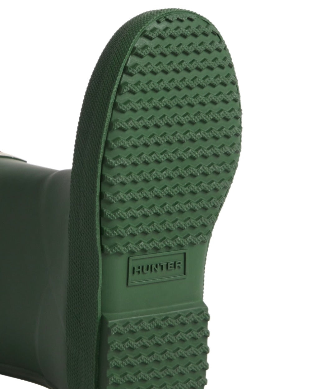 Green Coloured Hunter Kids First Classic Wellingtons on white background