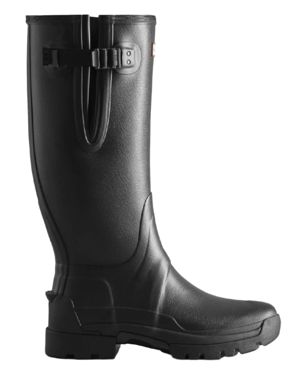Black coloured Hunter Mens Balmoral Neoprene Adjustable Wellington Boots on white background