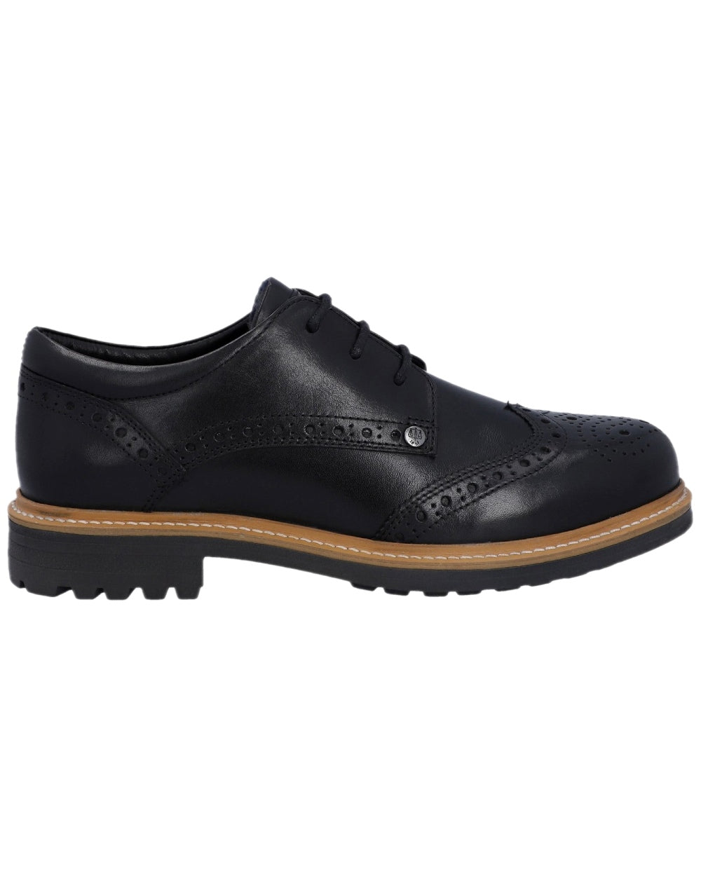 Black Coloured Hunter Mens Cawdor Brogue Gibson Shoes on white background