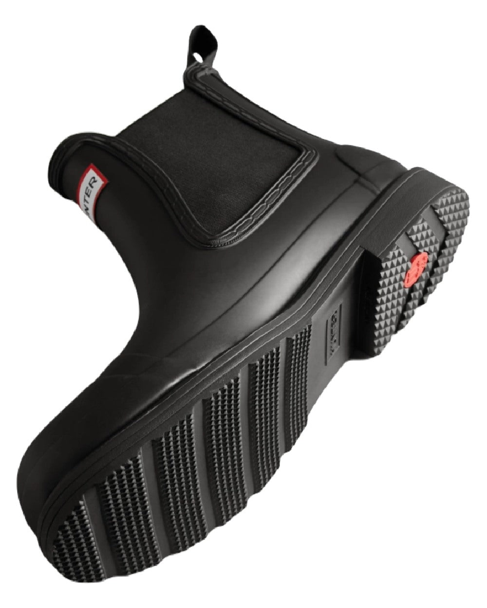 Black coloured Hunter Mens Commando Chelsea Boots on white background