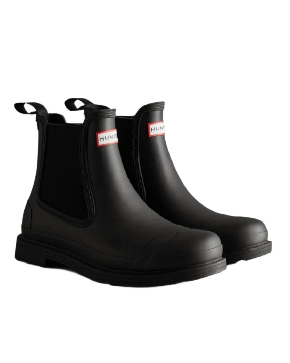 Black coloured Hunter Mens Commando Chelsea Boots on white background