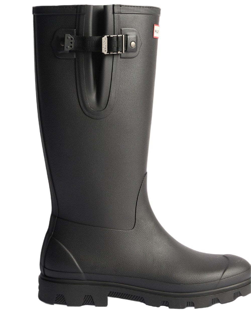 Black Coloured Hunter Mens Downpour Adjustable Field Boots on white background
