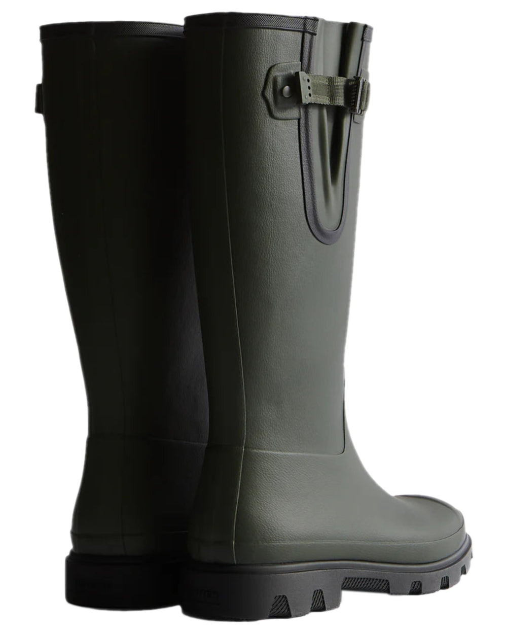 Dark Olive Black Coloured Hunter Mens Downpour Adjustable Field Boots on white background