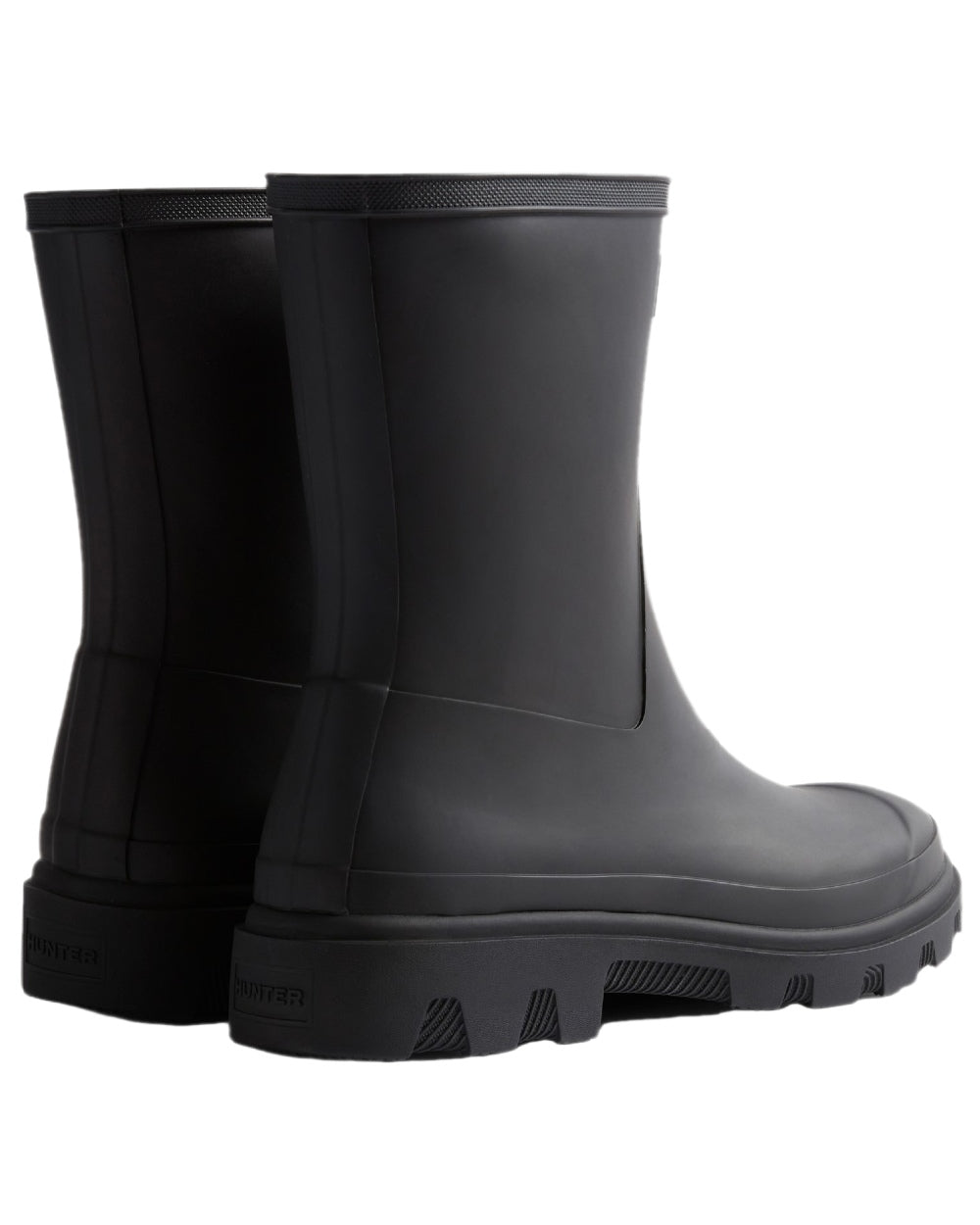 Black Coloured Hunter Mens Downpour Short Boots on white background