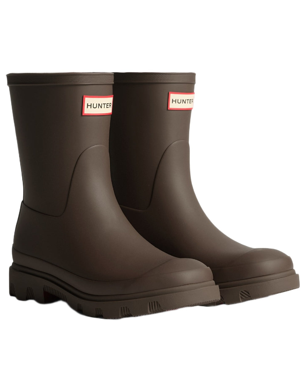 Chocolate Brown Coloured Hunter Mens Downpour Short Boots on white background