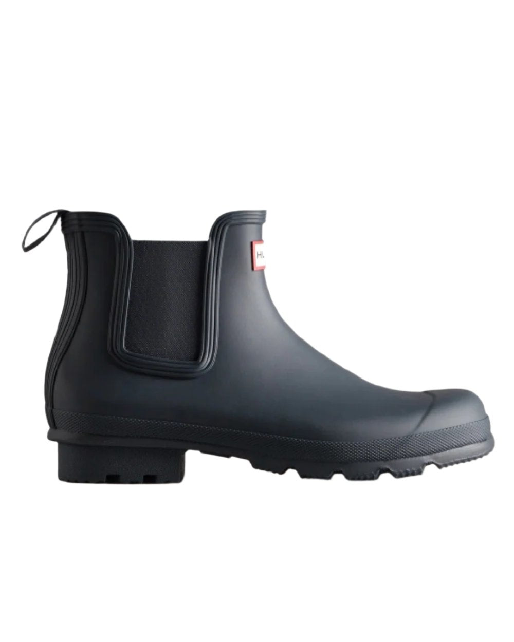 Navy coloured Hunter Mens Original Chelsea Boots on white background
