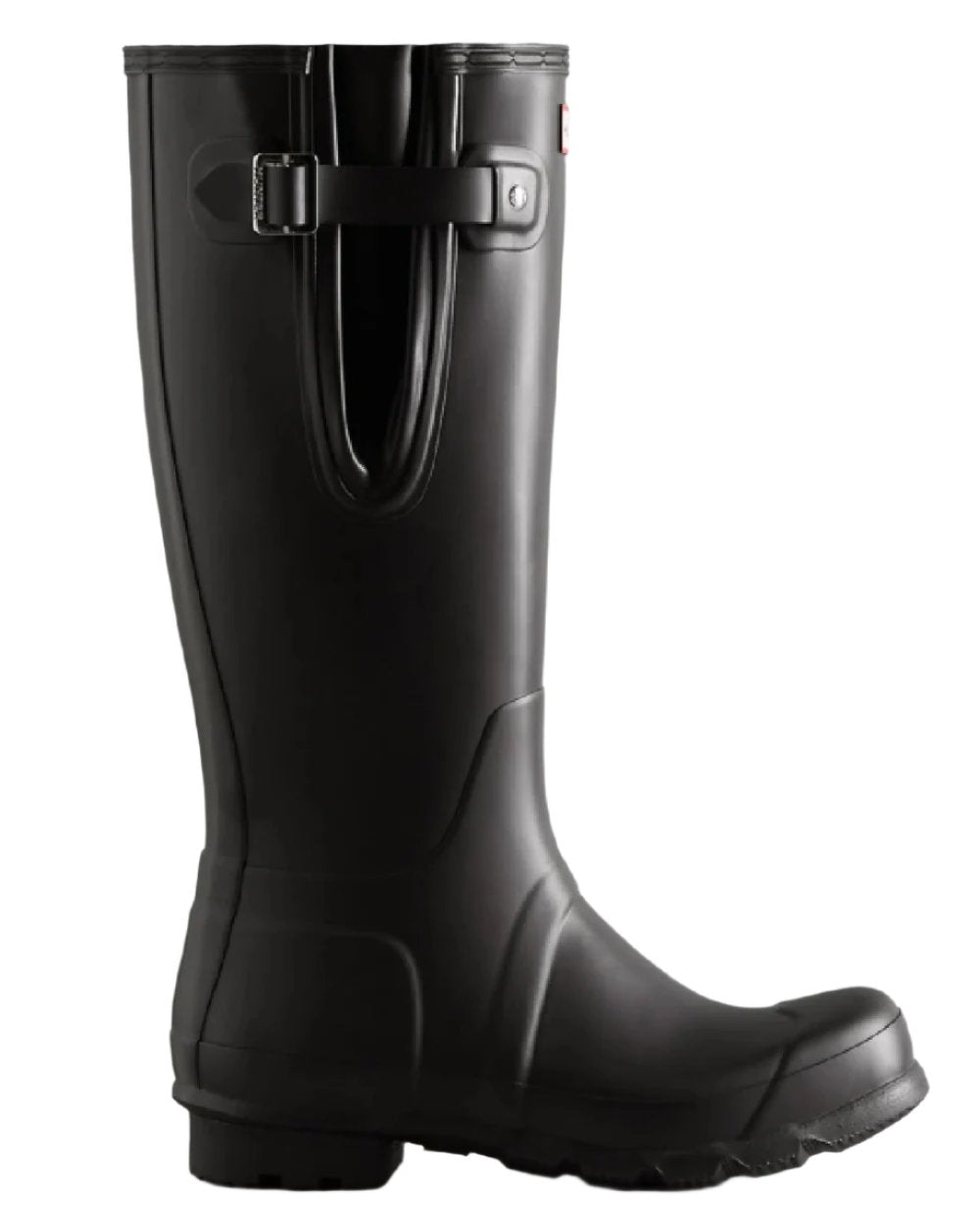 Black coloured Hunter Mens Tall Side Adjustable Wellington Boots on white background