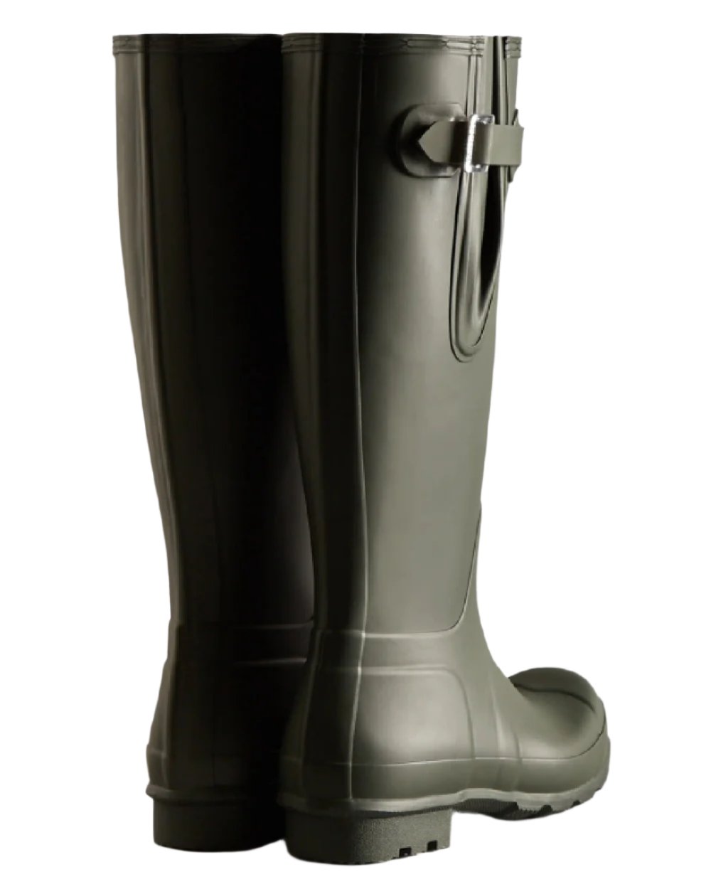 Dark Olive coloured Hunter Mens Tall Side Adjustable Wellington Boots on white background