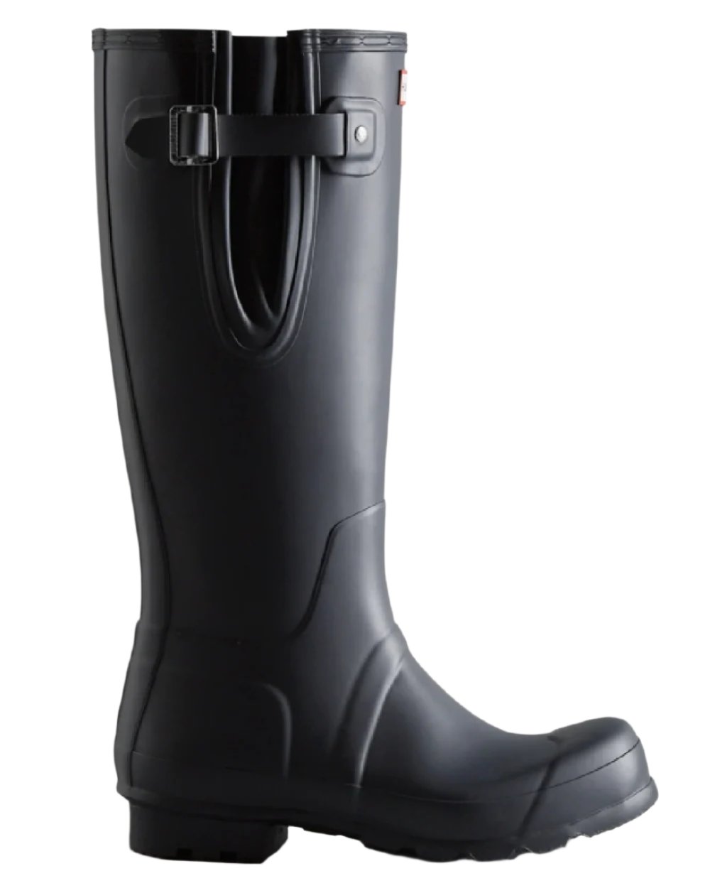 Navy coloured Hunter Mens Tall Side Adjustable Wellington Boots on white background