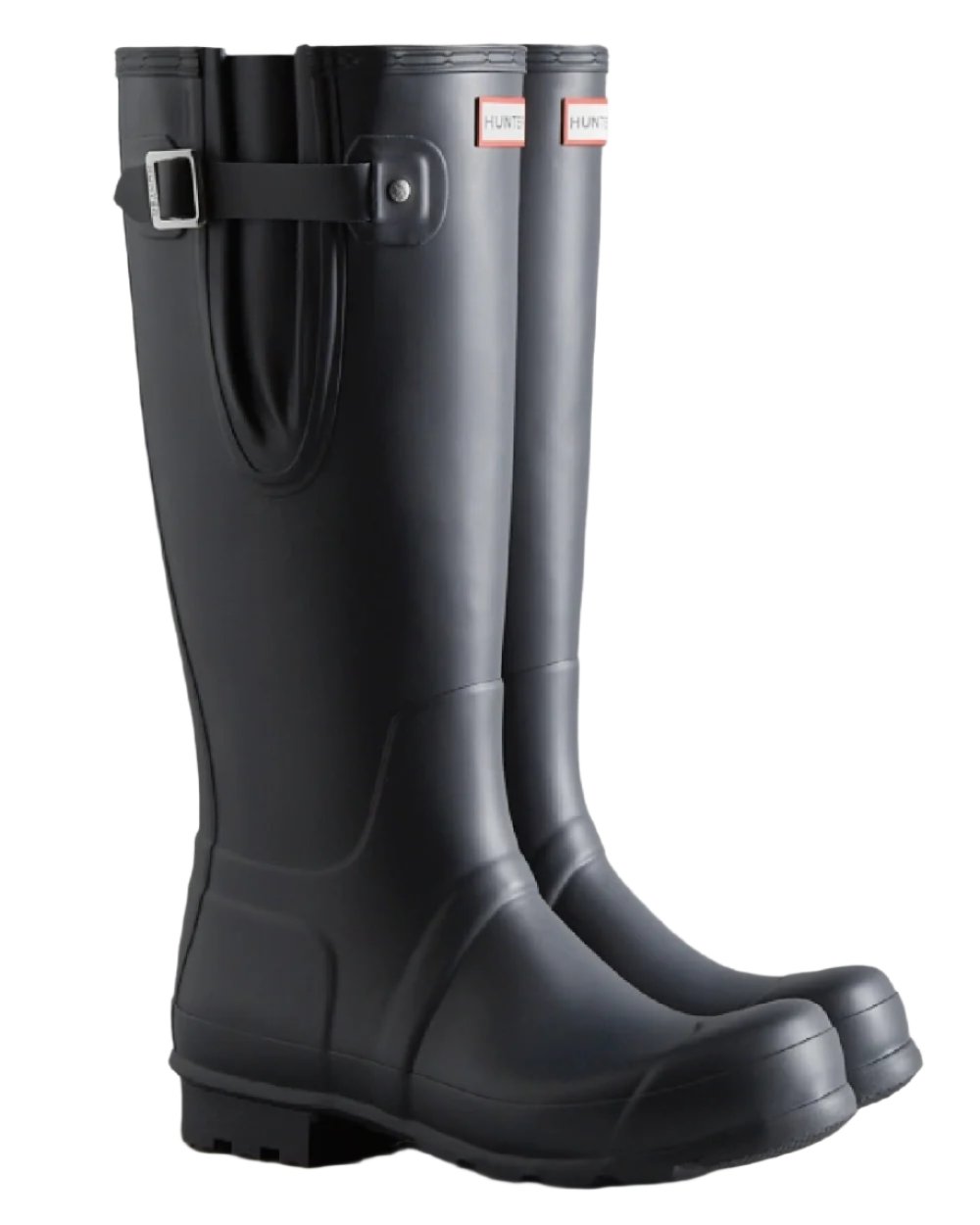 Navy coloured Hunter Mens Tall Side Adjustable Wellington Boots on white background