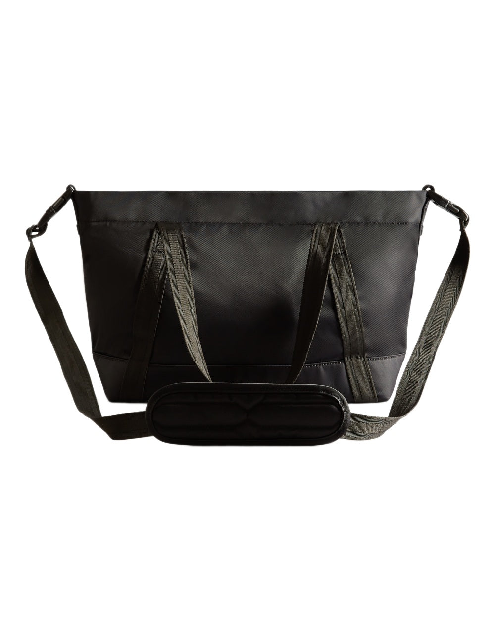 Black coloured Hunter Nylon Midi Topclip Tote Bag on white background