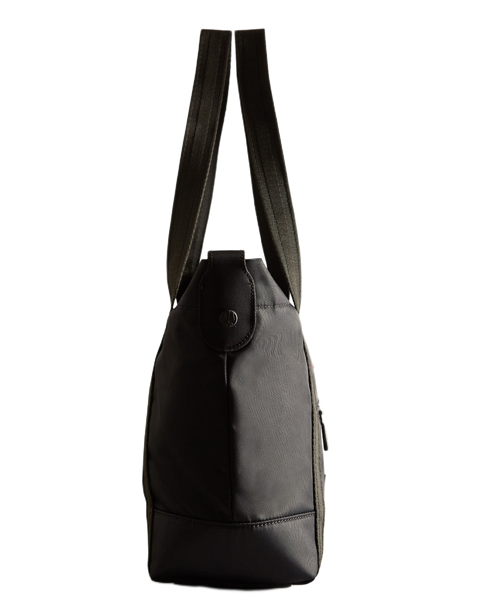Black coloured Hunter Nylon Midi Topclip Tote Bag on white background