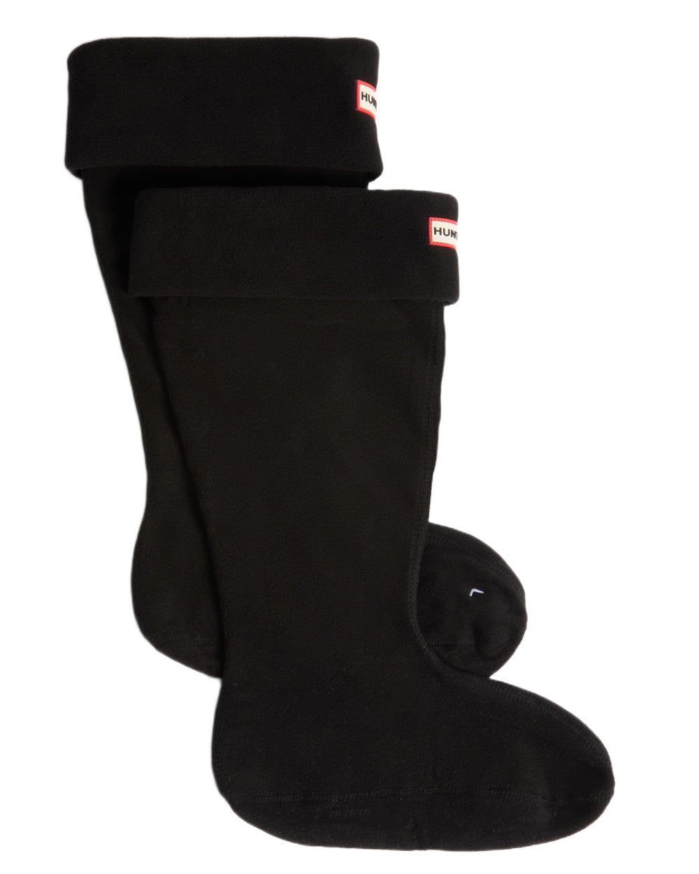 Black coloured Hunter Recycled Downpour Fleece Tall Boot Socks on white background