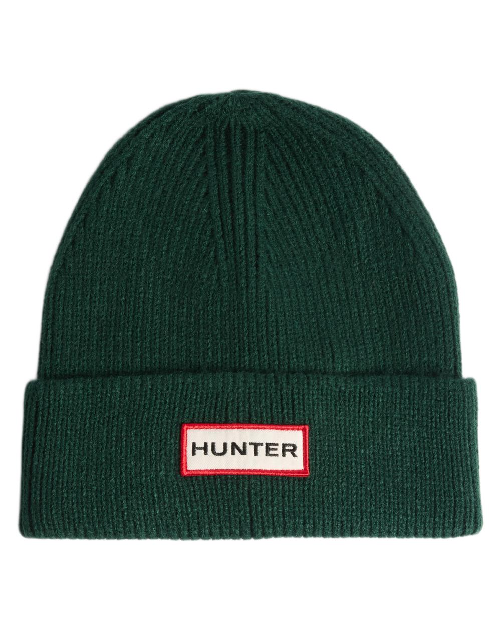 Hunter Green coloured Hunter Rory Turn Up Beanie on white background