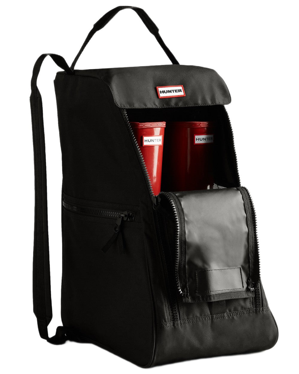 Black coloured Hunter Tall Boot Bag on white background