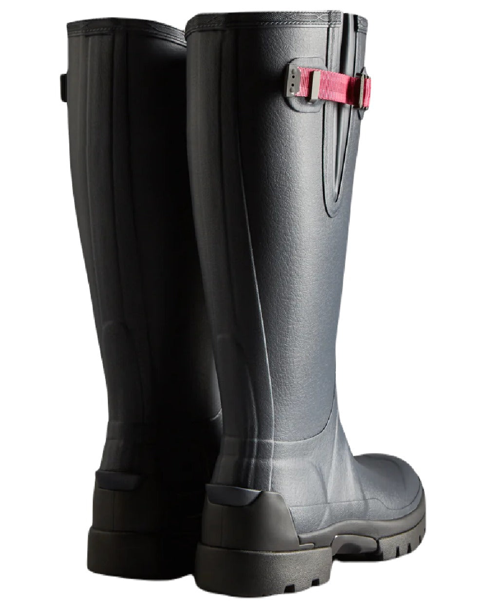 Navy coloured Hunter Womens Balmoral Neoprene Adjustable Wellingtons on white background
