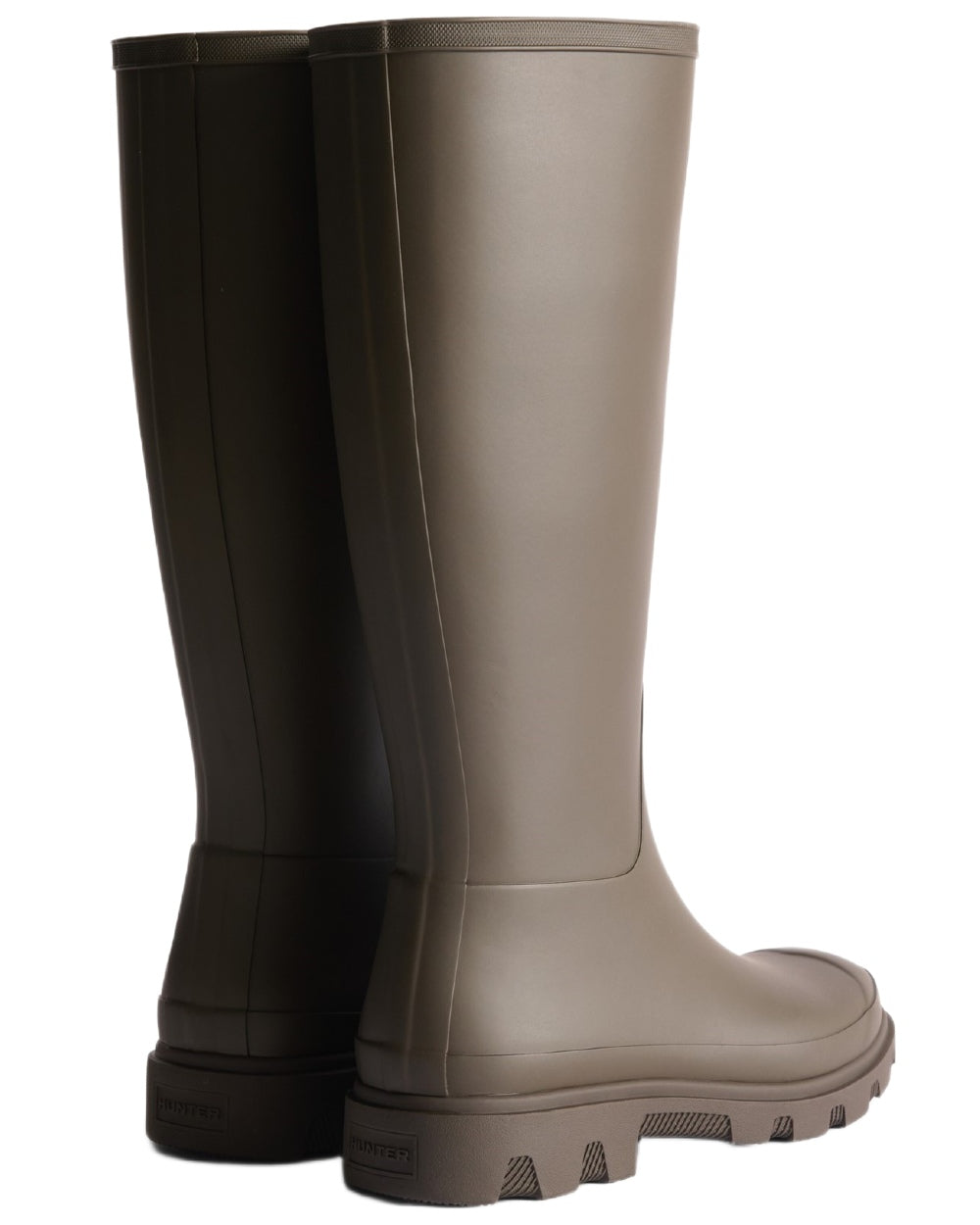 Chocolate Brown coloured Hunter Womens Downpour Tall Wellingtons on white background