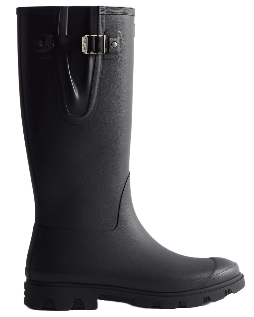 Black coloured Hunter Womens Field Downpour Adjustable Wellingtons on white background