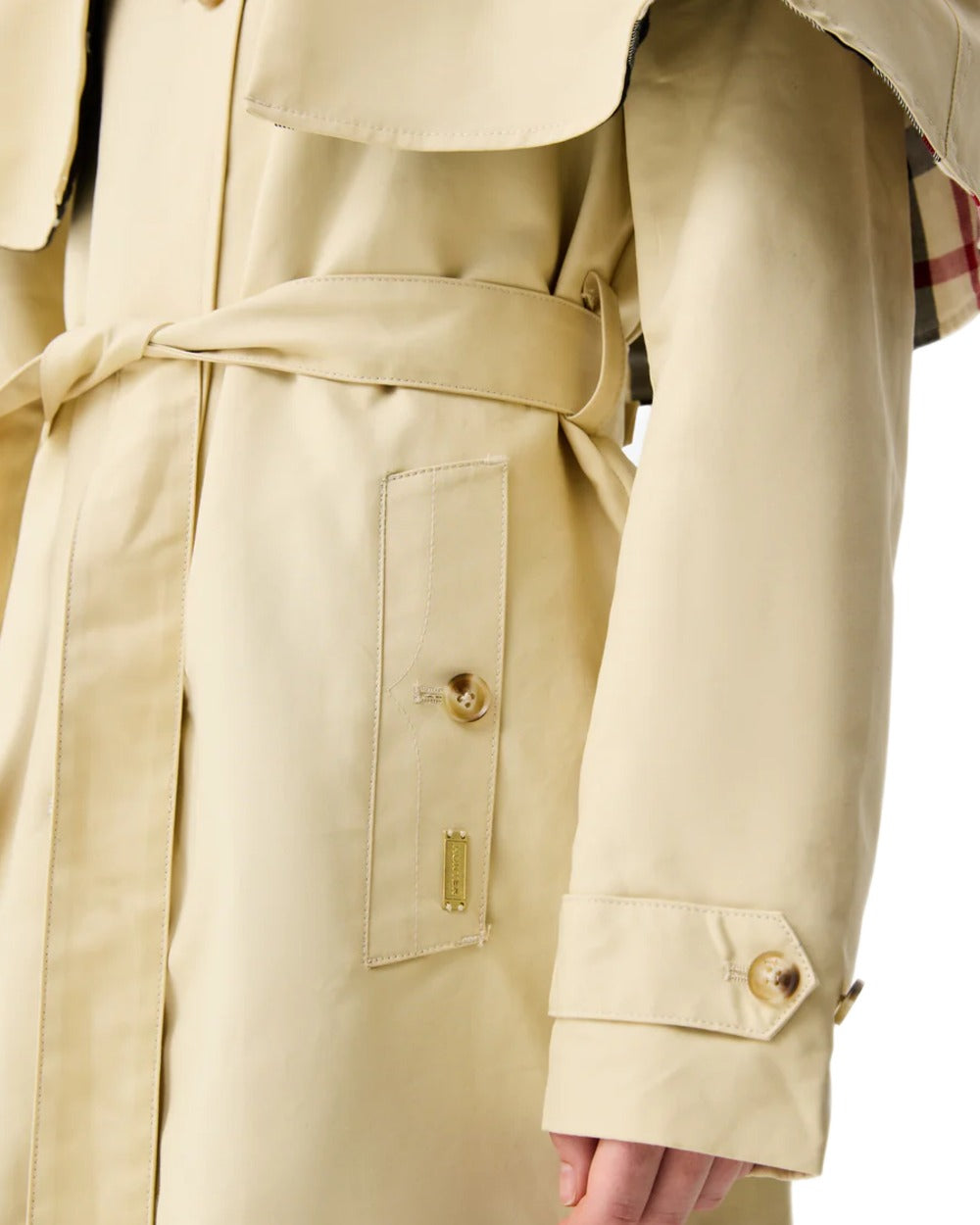 Gravel coloured Hunter Womens Keltie Cape Trench on white background