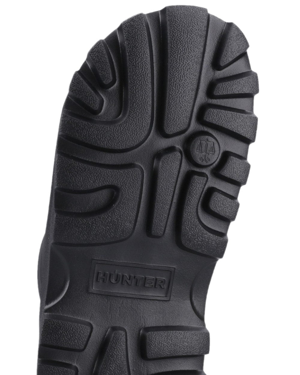 Black Coloured Hunter Womens Moulded Stacked Sliders on white background