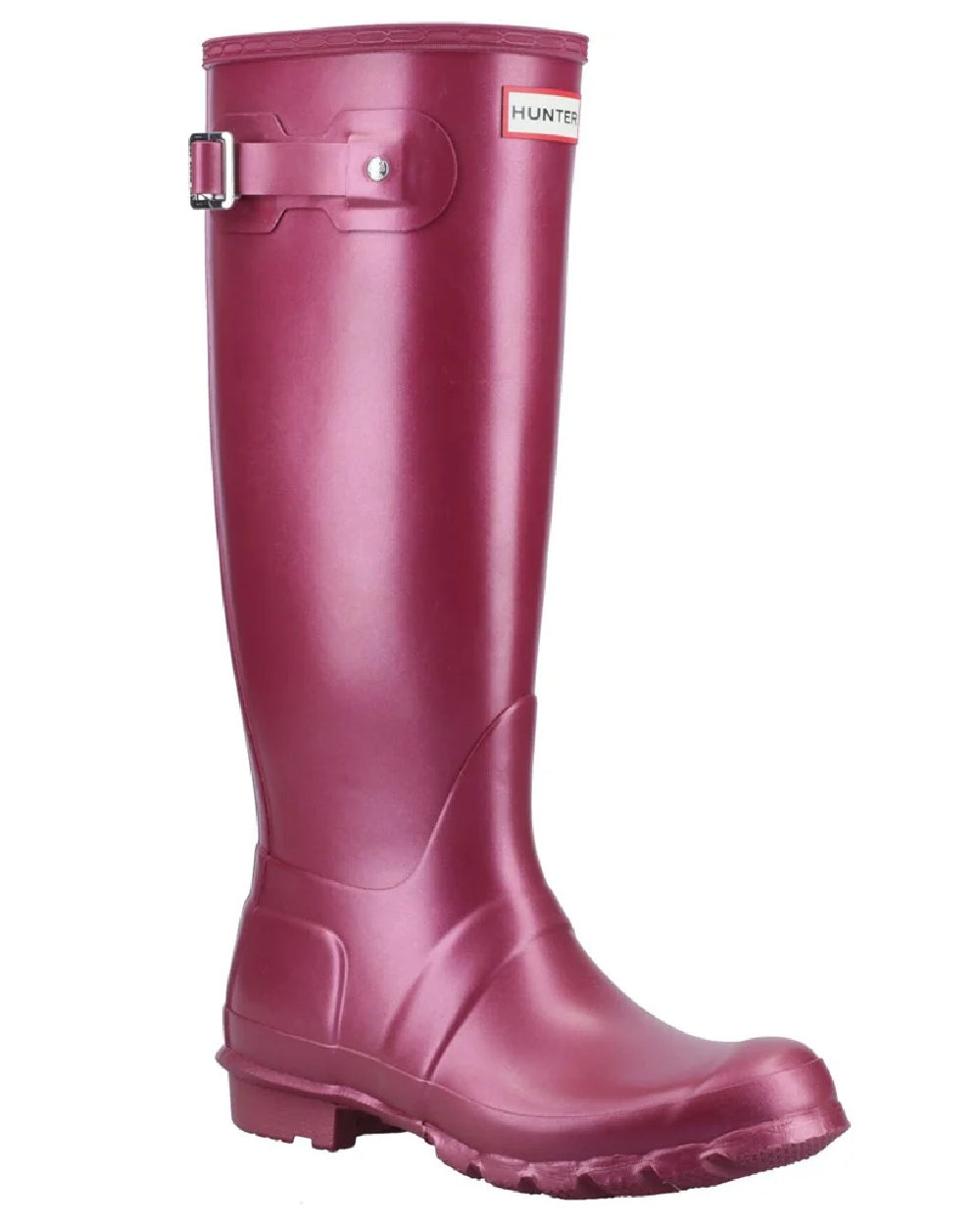 Hayes Burgundy coloured Hunter Womens Nebula Tall Wellington Boots on white background