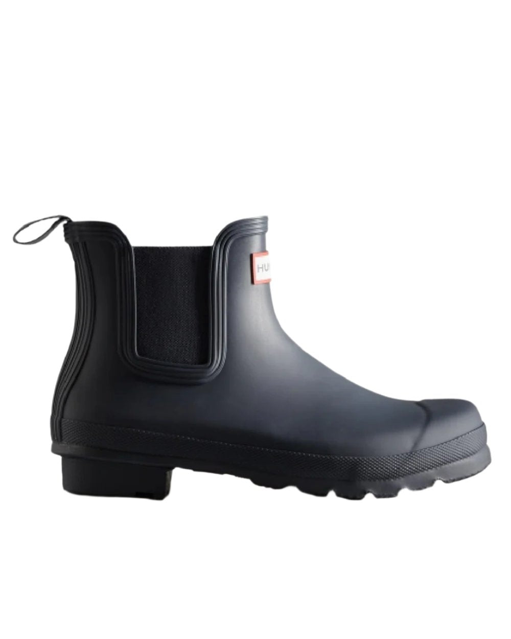 Navy coloured Hunter Womens Original Chelsea Boots on white background