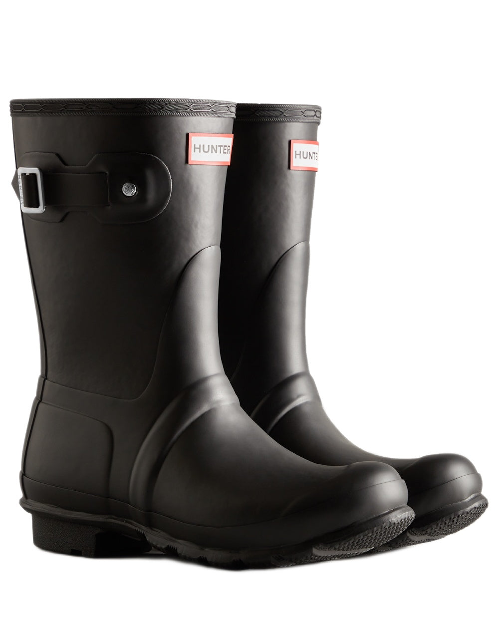 Black coloured Hunter Womens Original Short Insulated Wellingtons on white background