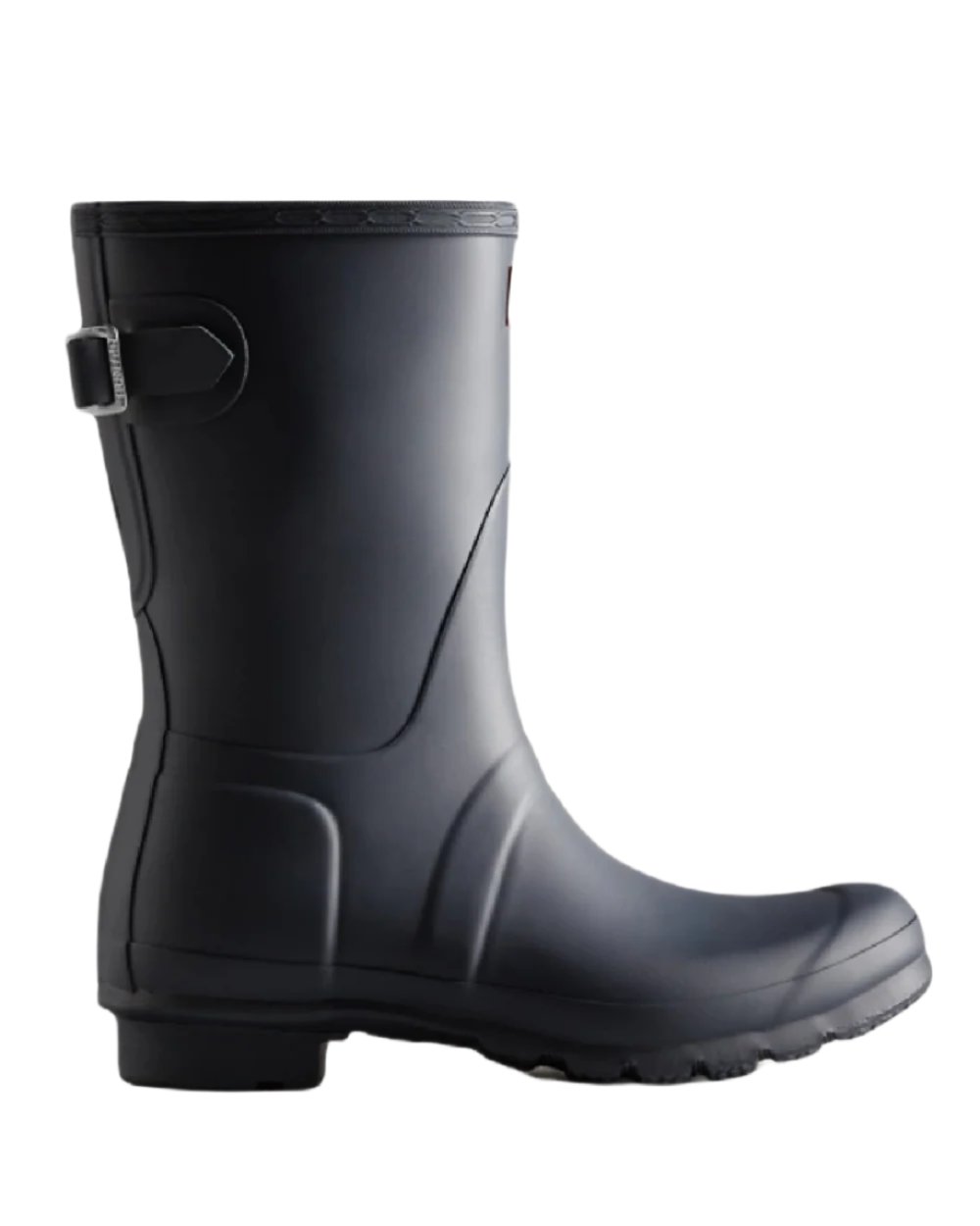 Navy coloured Hunter Womens Originals Short Back Adjustable Wellington Boots on white background
