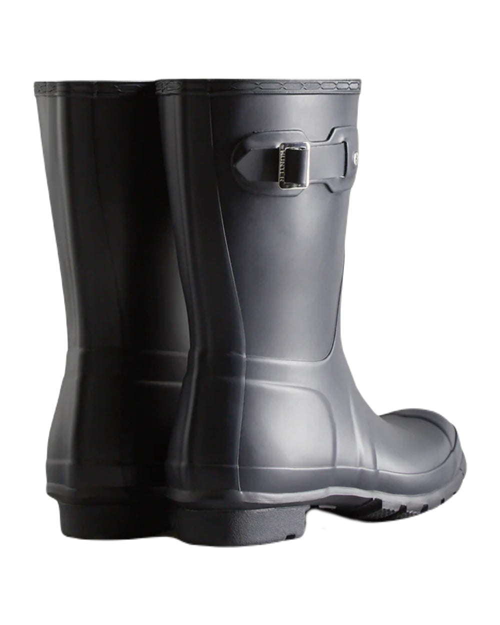 Navy coloured Hunter Womens Originals Short Back Adjustable Wellington Boots on white background