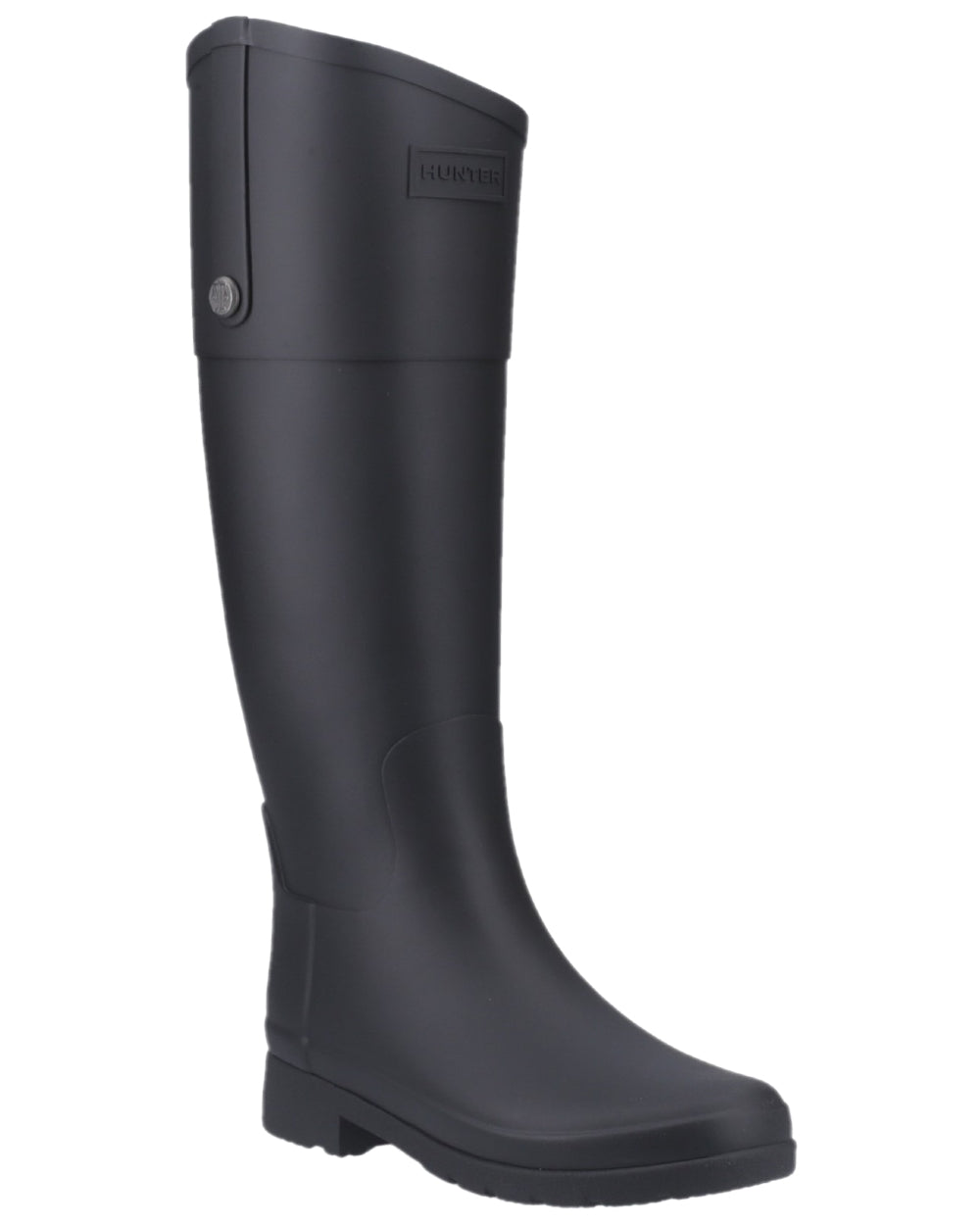 Black Coloured Hunter Womens Refined Riding Tall Wellington Boots on white background