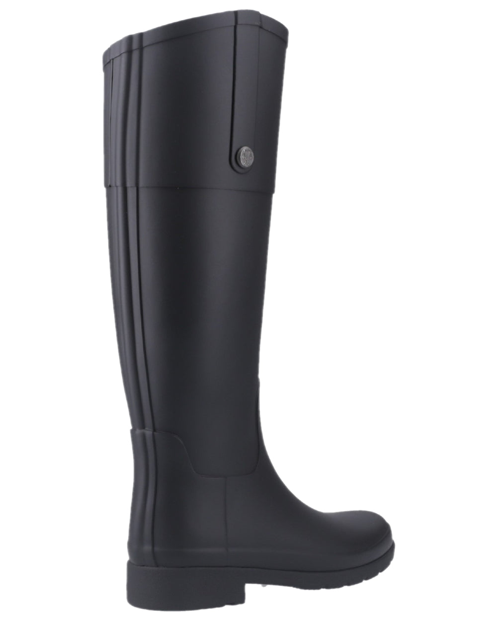 Black Coloured Hunter Womens Refined Riding Tall Wellington Boots on white background
